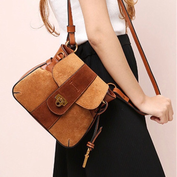 Small Luxury Suede & Leather Messenger Bag - Picture 1 of 8